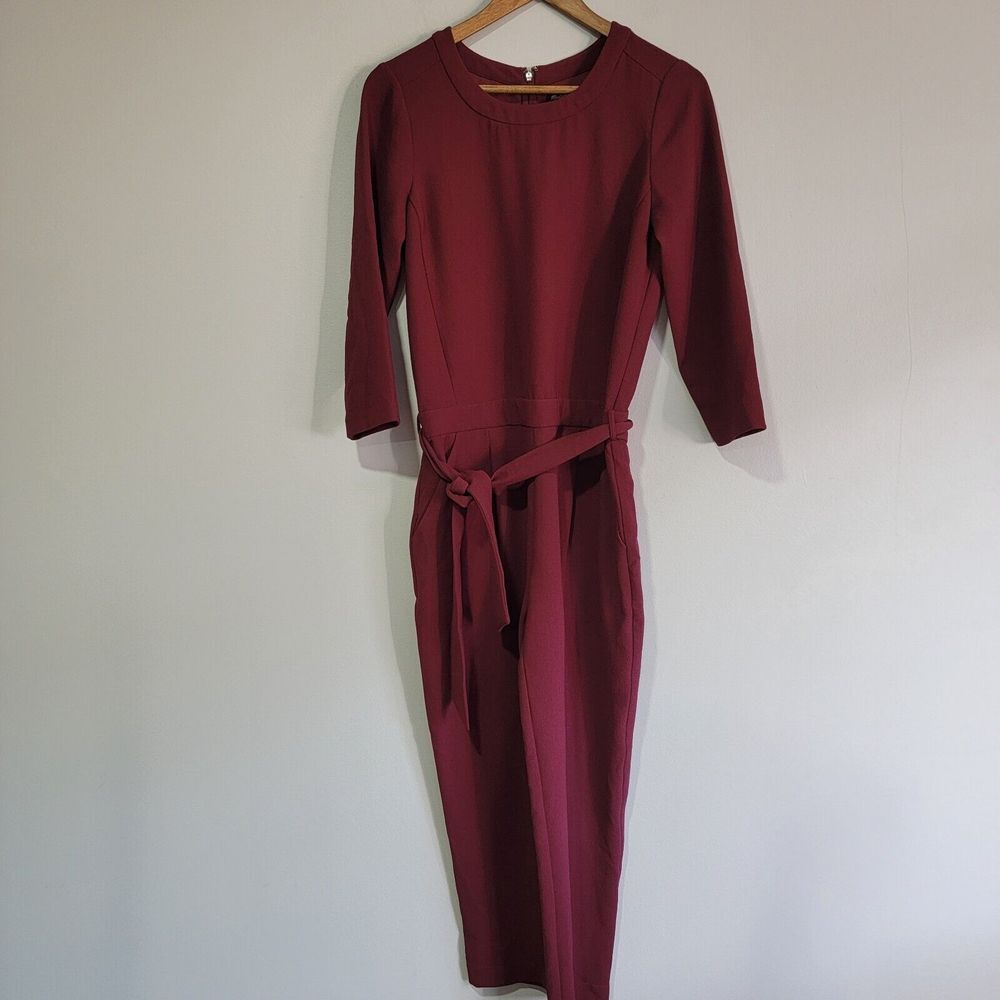 Madewell Sloan Jumpsuit Womens Size 2 Burgundy Crepe Tie Waist 3/4 Sleeve‎ Crop